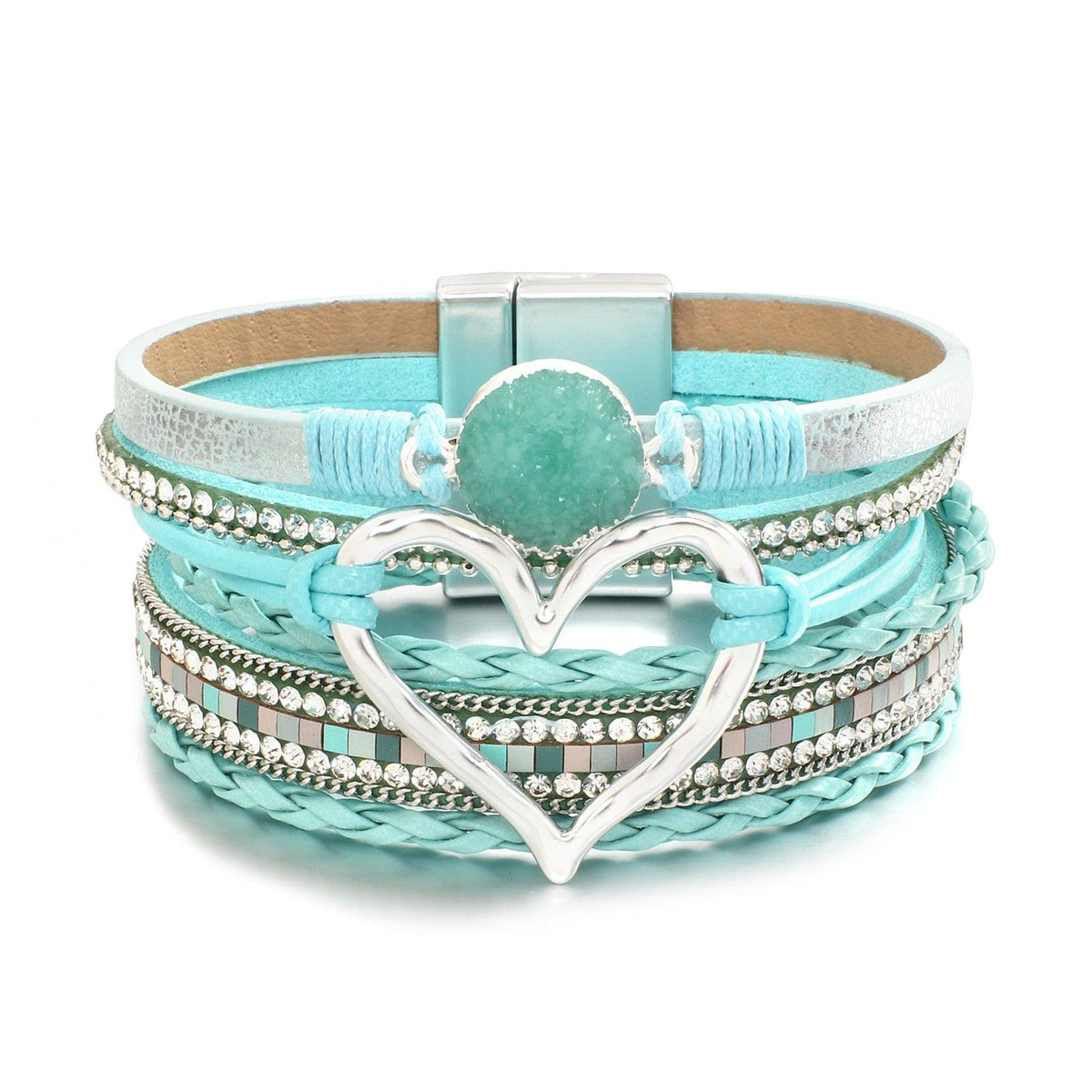 'Dalgu' Heart Charm Cuff Bracelet - mint - Womens Bracelets - Allora Jade