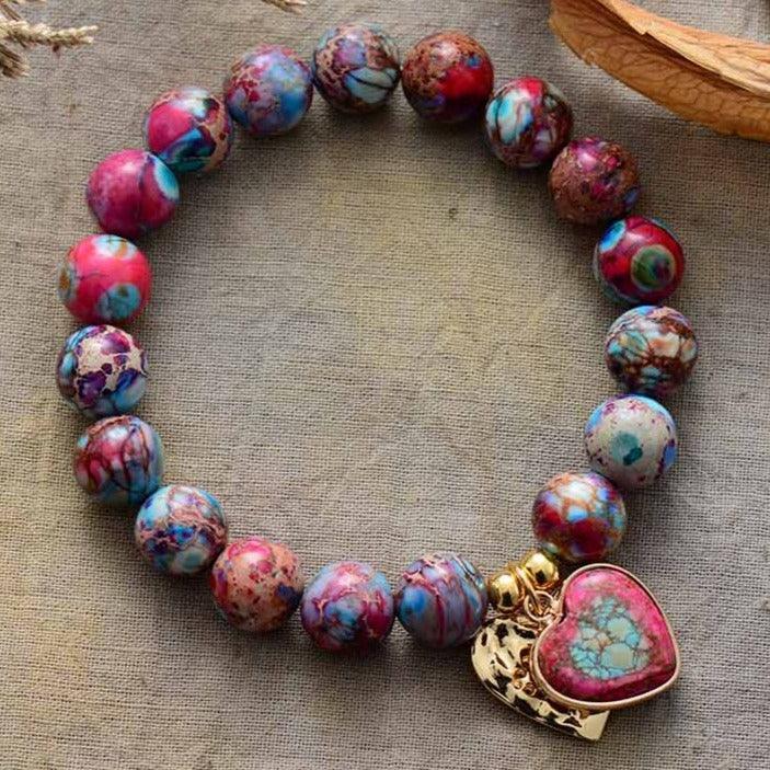 Hearts of Charm Jasper Stretchy Bracelet - purple - Womens Bracelets Crystal Bracelet - Allora Jade