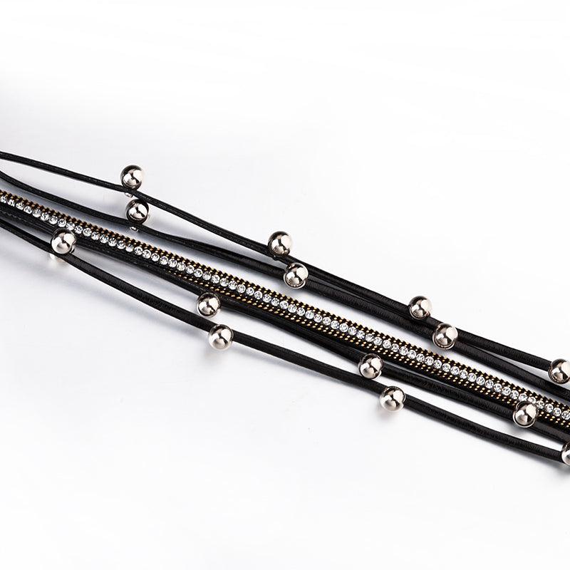 'Dhindha' Rhinestones & Beads Wrap Bracelet - black - Womens Bracelets - Allora Jade