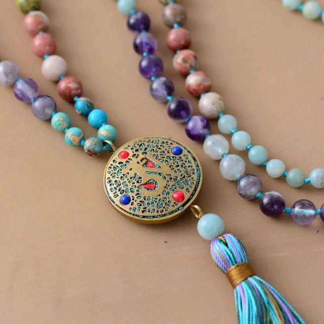 'Nepal Charm' Agate and Jasper 108 Mala Necklace - Womens Necklaces Crystal Necklace - Allora Jade