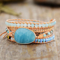 Amazonite Charm Beads & Rhinestones Wrap Bracelet - Womens Bracelets Crystal Bracelet - Allora Jade