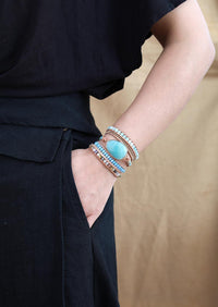 Amazonite Charm Beads & Rhinestones Wrap Bracelet - Womens Bracelets Crystal Bracelet - Allora Jade