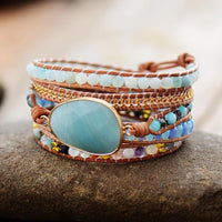 Amazonite Charm Beads & Rhinestones Wrap Bracelet - Womens Bracelets Crystal Bracelet - Allora Jade