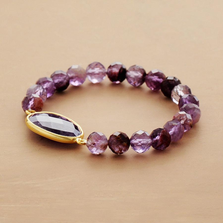 Purple Phantom Quartz & Amethyst Stretchy Bracelet - Womens Bracelets Crystal Bracelet - Allora Jade
