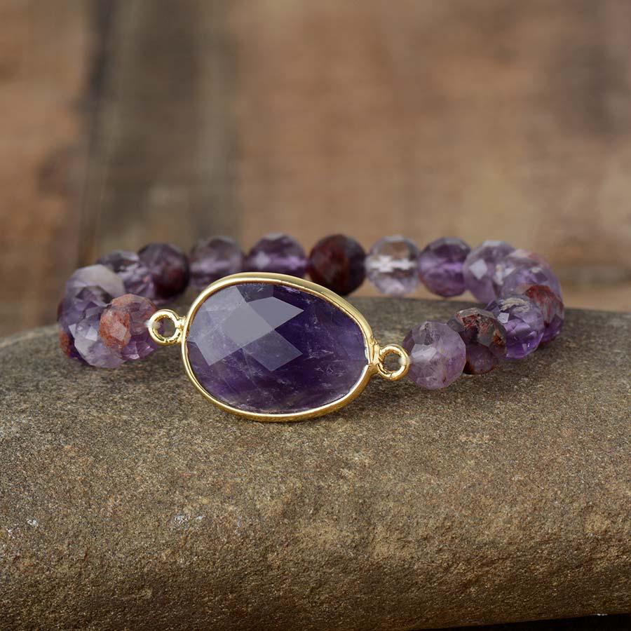 Purple Phantom Quartz & Amethyst Stretchy Bracelet - Womens Bracelets Crystal Bracelet - Allora Jade