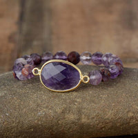Purple Phantom Quartz & Amethyst Stretchy Bracelet - Womens Bracelets Crystal Bracelet - Allora Jade