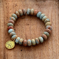 Earthy Jasper Stretchy Bracelet with Lotus Charm - Womens Bracelets Crystal Bracelet - Allora Jade