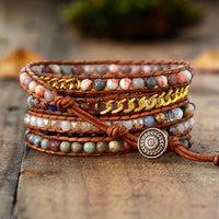 Rhodonite Charm & Mixed Crystals Wrap Bracelet - Womens Bracelets Crystal Bracelet - Allora Jade