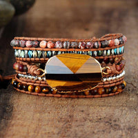 Tiger's Eye Charm & Jasper Wrap Bracelet - Womens Bracelets Crystal Bracelet - Allora Jade