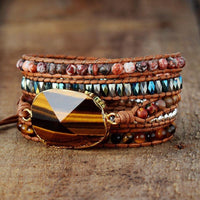 Tiger's Eye Charm & Jasper Wrap Bracelet - Womens Bracelets Crystal Bracelet - Allora Jade
