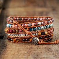 Tiger's Eye Charm & Jasper Wrap Bracelet - Womens Bracelets Crystal Bracelet - Allora Jade