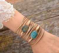 Natural Amazonite Charm Wax Cord Wrap Bracelet - 2 colours - Womens Bracelets Crystal Bracelet - Allora Jade