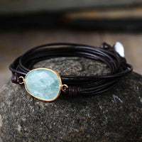Natural Amazonite Charm Wax Cord Wrap Bracelet - 2 colours - Womens Bracelets Crystal Bracelet - Allora Jade