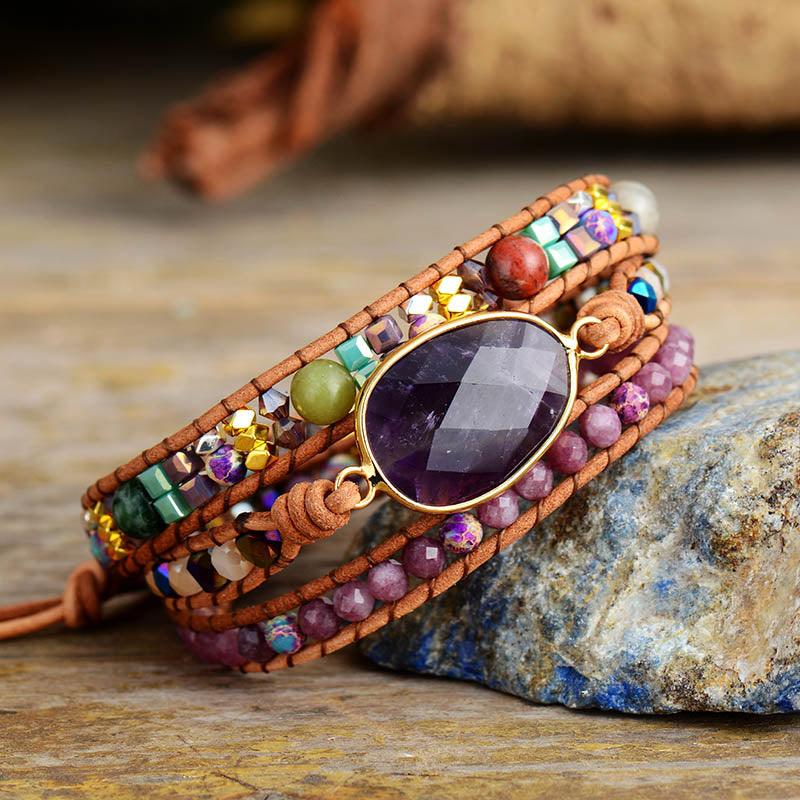 Jasper & Amethyst Charm Wrap Bracelet - Womens Bracelets Crystal Bracelet - Allora Jade