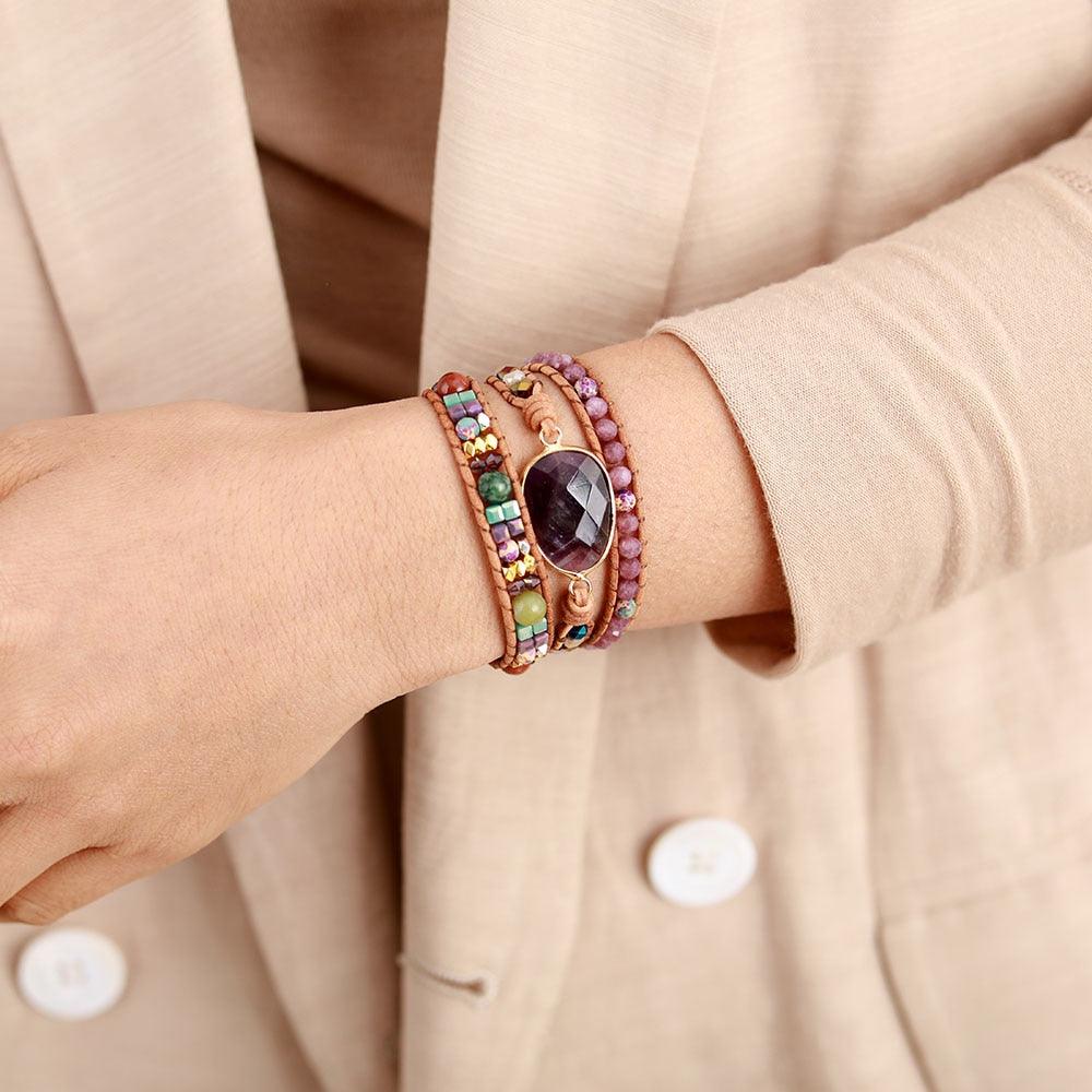 Jasper & Amethyst Charm Wrap Bracelet - Womens Bracelets Crystal Bracelet - Allora Jade