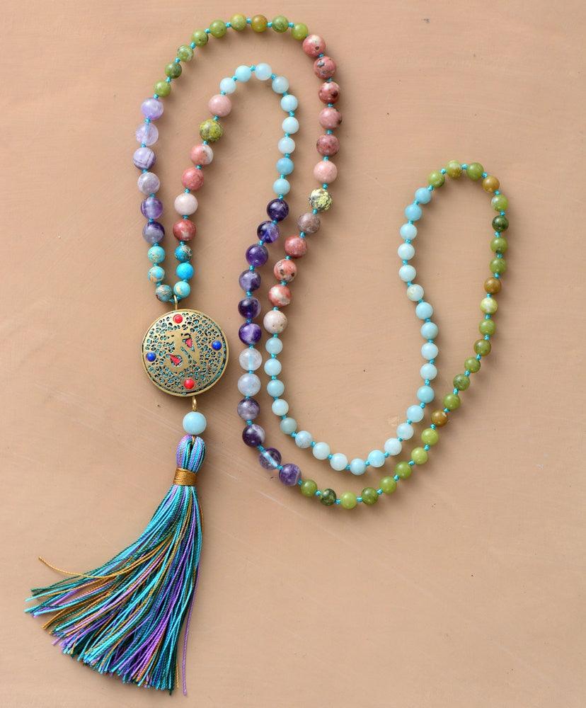 'Nepal Charm' Agate and Jasper 108 Mala Necklace - Womens Necklaces Crystal Necklace - Allora Jade