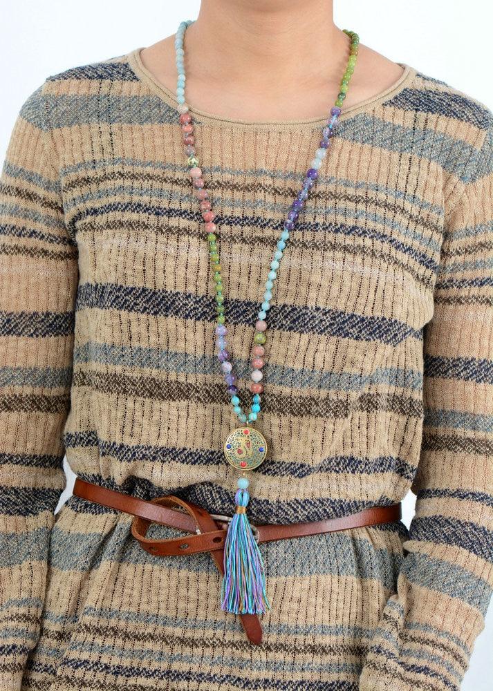 'Nepal Charm' Agate and Jasper 108 Mala Necklace - Womens Necklaces Crystal Necklace - Allora Jade