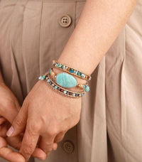 Natural Amazonite & Beads Wrap Bracelet - Womens Bracelets Crystal Bracelet - Allora Jade
