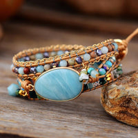 Natural Amazonite & Beads Wrap Bracelet - Womens Bracelets Crystal Bracelet - Allora Jade