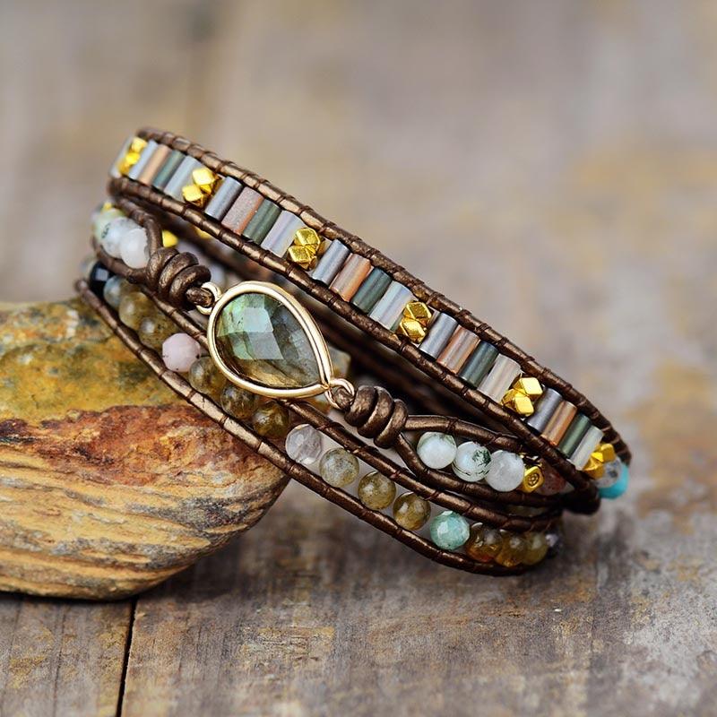 Labradorite & Rhinestone Wrap Bracelet - Womens Bracelets Crystal Bracelet - Allora Jade
