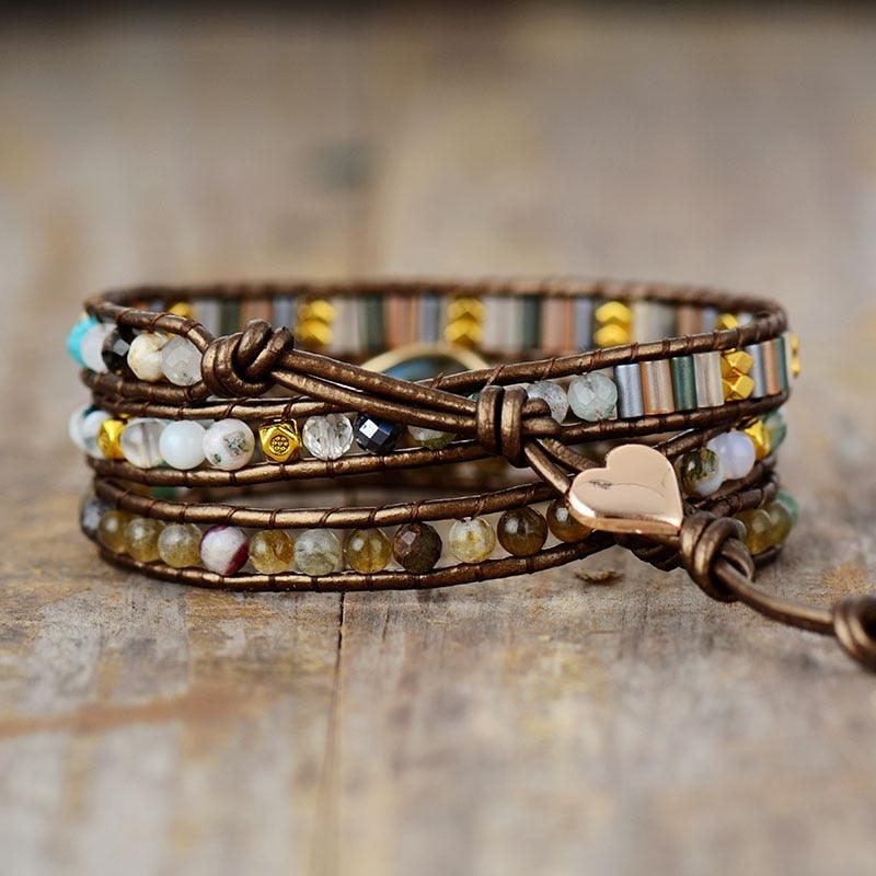 Labradorite & Rhinestone Wrap Bracelet - Womens Bracelets Crystal Bracelet - Allora Jade
