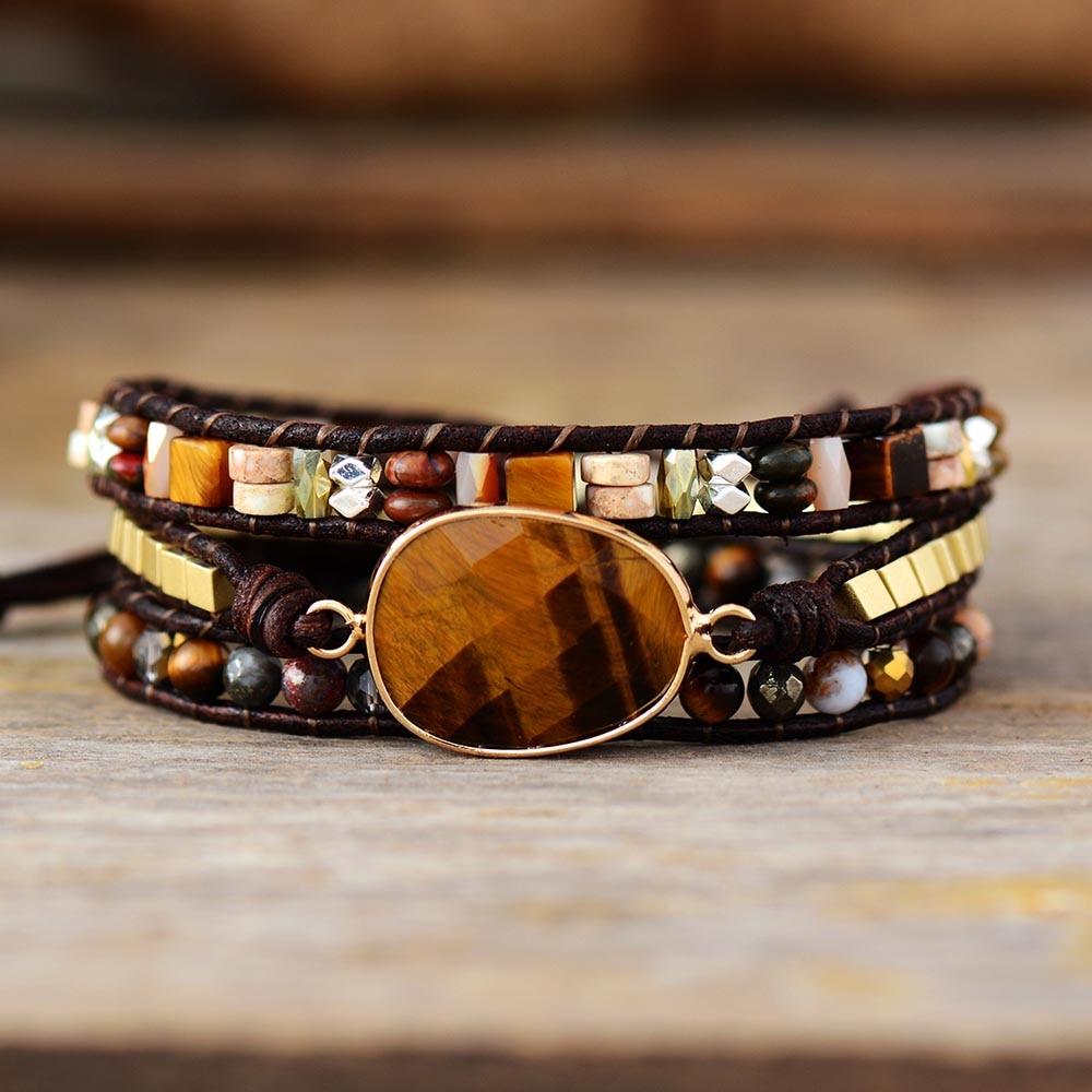Jasper & Tiger's Eye Charm Wrap Bracelet - Womens Bracelets Crystal Bracelet - Allora Jade
