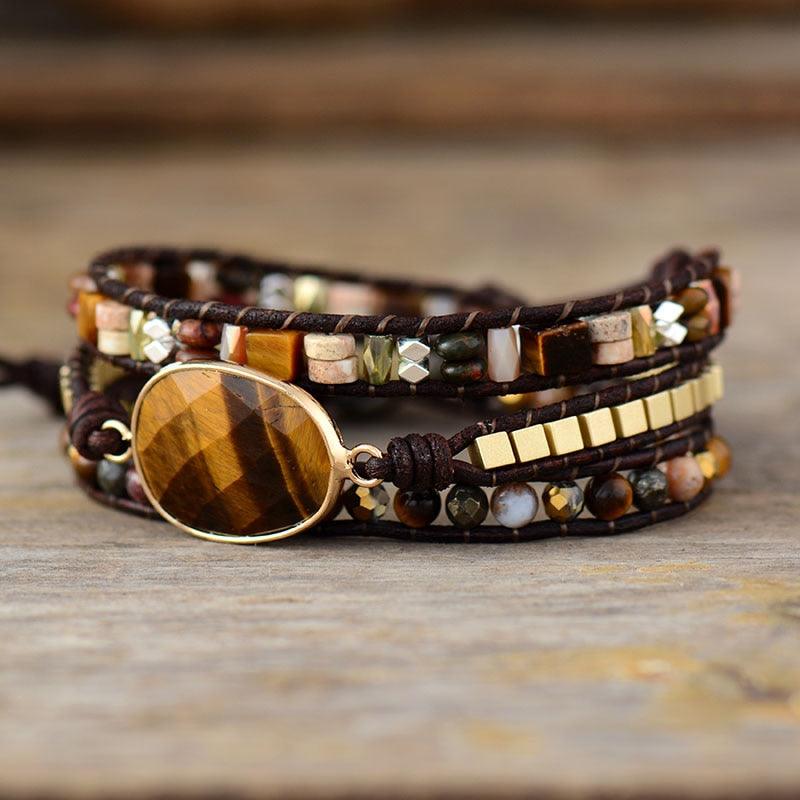 Jasper & Tiger's Eye Charm Wrap Bracelet - Womens Bracelets Crystal Bracelet - Allora Jade