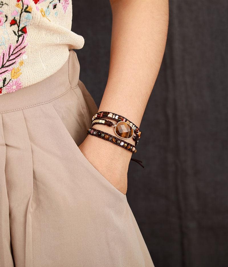 Jasper & Tiger's Eye Charm Wrap Bracelet - Womens Bracelets Crystal Bracelet - Allora Jade