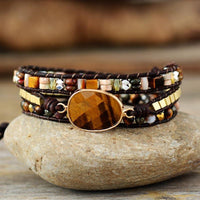 Jasper & Tiger's Eye Charm Wrap Bracelet - Womens Bracelets Crystal Bracelet - Allora Jade