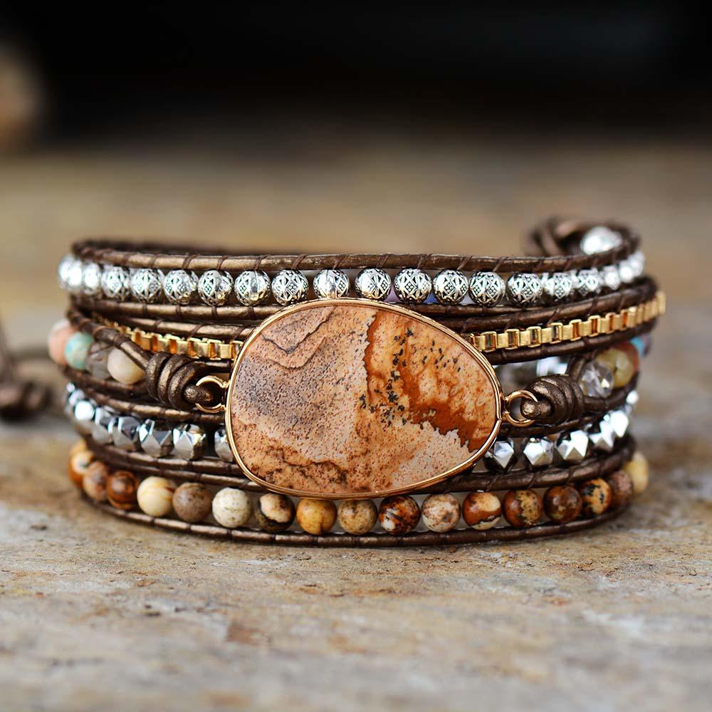 Earthy Jasper Charm & Beads Wrap Bracelet - Womens Bracelets Crystal Bracelet - Allora Jade