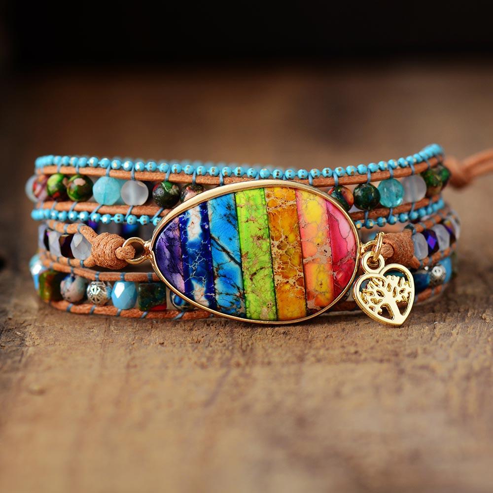 Jasper & Tree of Life Heart Charm Wrap Bracelet - Womens Bracelets Crystal Bracelet - Allora Jade