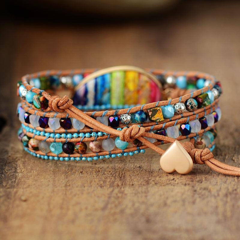 Jasper & Tree of Life Heart Charm Wrap Bracelet - Womens Bracelets Crystal Bracelet - Allora Jade