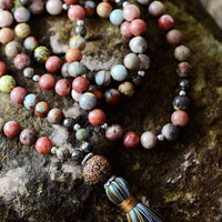'Pyrite Tassel' Agate & Pyrite 108 Mala Necklace - Womens Necklaces Crystal Necklace - Allora Jade