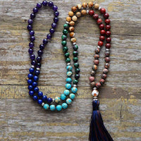'Azure Tassel' Jasper & Agate 108 Mala Necklace - Womens Necklaces Crystal Necklace - Allora Jade