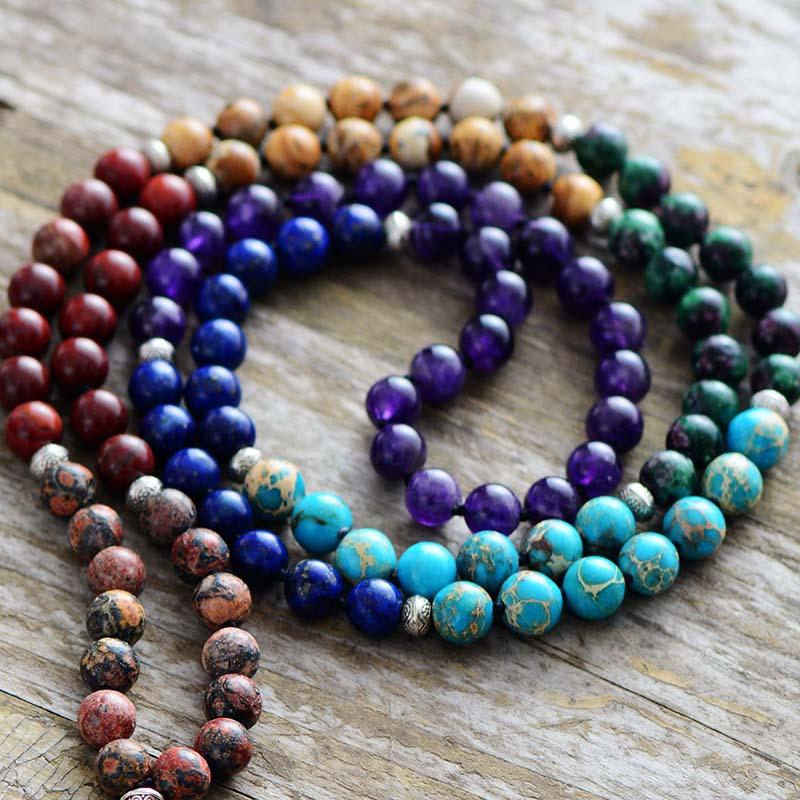 'Azure Tassel' Jasper & Agate 108 Mala Necklace - Womens Necklaces Crystal Necklace - Allora Jade