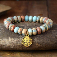 Earthy Jasper Stretchy Bracelet with Lotus Charm - Womens Bracelets Crystal Bracelet - Allora Jade