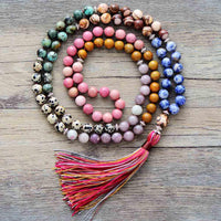 'Pink Tassel' Agate & Jasper 108 Mala Beads Necklace - Womens Necklaces Crystal Necklace - Allora Jade