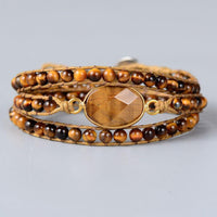 Natural Tiger's Eye Beads & Charm Wrap Bracelet - Womens Bracelets Crystal Bracelet - Allora Jade