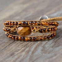 Natural Tiger's Eye Beads & Charm Wrap Bracelet - Womens Bracelets Crystal Bracelet - Allora Jade