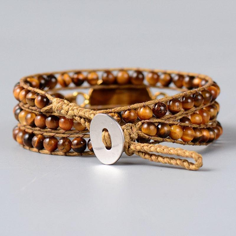 Natural Tiger's Eye Beads & Charm Wrap Bracelet - Womens Bracelets Crystal Bracelet - Allora Jade