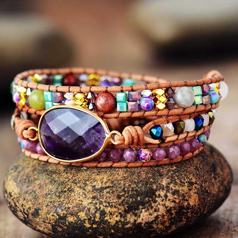 Jasper & Amethyst Charm Wrap Bracelet - Womens Bracelets Crystal Bracelet - Allora Jade