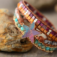 Agate & Jasper Star Charm Wrap Bracelet - Womens Bracelets Crystal Bracelet - Allora Jade