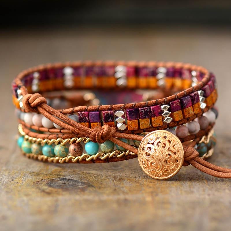 Agate & Jasper Star Charm Wrap Bracelet - Womens Bracelets Crystal Bracelet - Allora Jade