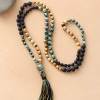 'Forest Tassel' Jasper & Lava 108 Mala Beads - Womens Necklaces Crystal Necklace - Allora Jade