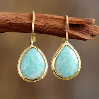 Amazonite Teardrop Earrings handmade with gold frame – ALLORA JADE