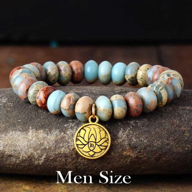 Earthy Jasper Stretchy Bracelet with Lotus Charm - Womens Bracelets Crystal Bracelet - Allora Jade