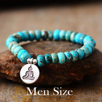 Blue Jasper Stretchy Bracelet w/ Yogi Charm - Womens Bracelets Crystal Bracelet - Allora Jade