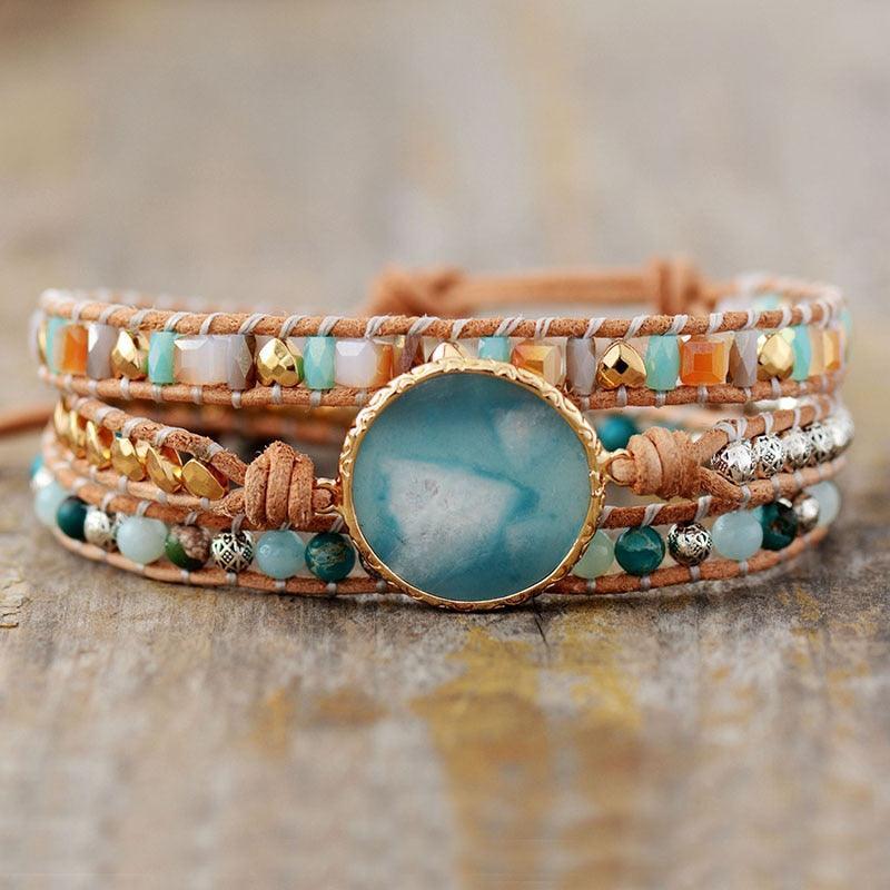 Amazonite Charm Beads & Jasper Beads Wrap Bracelet - Womens Bracelets Crystal Bracelet - Allora Jade