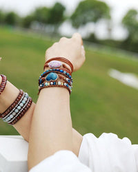 Jasper & Blue Apatite Heart Charm Wrap Bracelet - Womens Bracelets Crystal Bracelet - Allora Jade