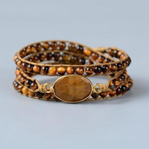 Natural Tiger's Eye Beads & Charm Wrap Bracelet - Womens Bracelets Crystal Bracelet - Allora Jade